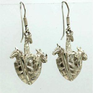 925 STERLING Chapel Zenray vintage 1960's Noahs' Arc earrings giraffe, rhino EUC